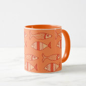 Retro Modern Fisch, Light Coral Orange & Mandarine Tasse (VorderseiteRechts)