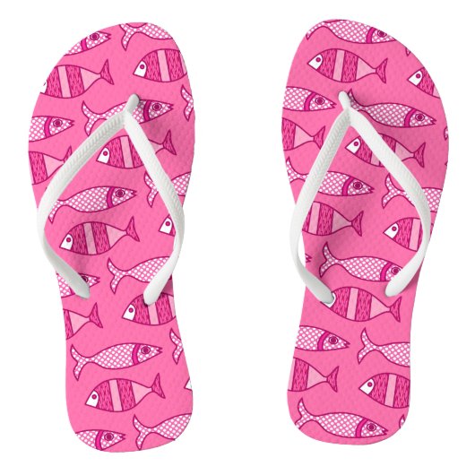 Retro Modern Fish, Fuchsia, Light Pink, Deep Pink Badesandalen (Fußbett)