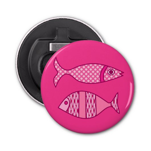 Retro Modern Fish, Fuchsia, Light Pink, Deep Pink Flaschenöffner (Vorderseite)