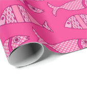 Retro Modern Fish, Fuchsia, Light Pink, Deep Pink Geschenkpapier (Rolleneckpunkt)