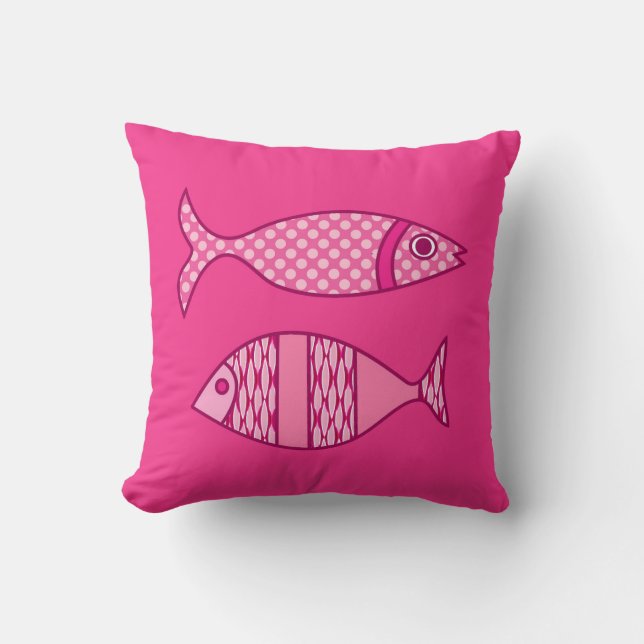 Retro Modern Fish, Fuchsia, Light Pink, Deep Pink Kissen (Vorderseite)