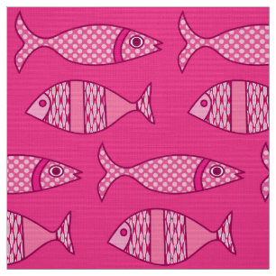 Retro Modern Fish, Fuchsia, Light Pink, Deep Pink Stoff