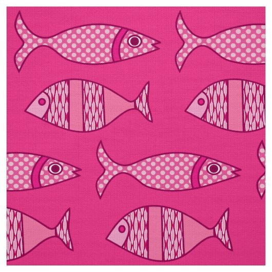 Retro Modern Fish, Fuchsia, Light Pink, Deep Pink Stoff (Muster)