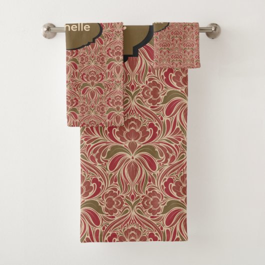 Retro Modern Floral in Red and Green Badhandtuch Set (Insitu)