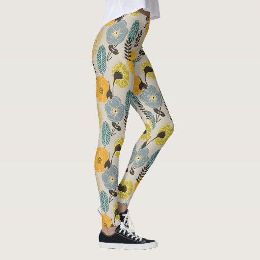 Retro Modern Floral on Gray Leggings (Rechts)