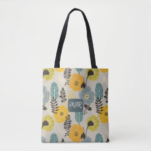 Retro Modern Floral on Gray Tasche