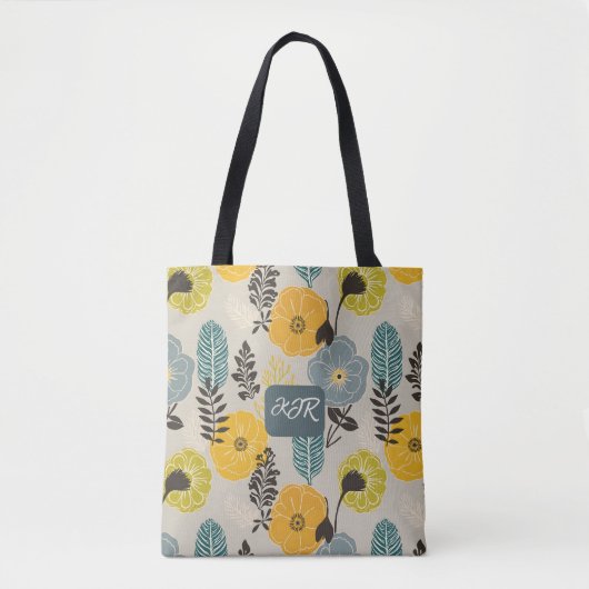 Retro Modern Floral on Gray Tasche (Vorderseite)