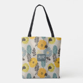 Retro Modern Floral on Gray Tasche (Rückseite)