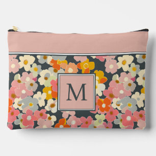 Retro Modern Floral Pink Monogramm Initial Zubehörtasche