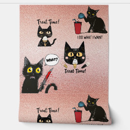 Retro Modern Funny Whimsical Black Cat - Pinkisch Tapete
