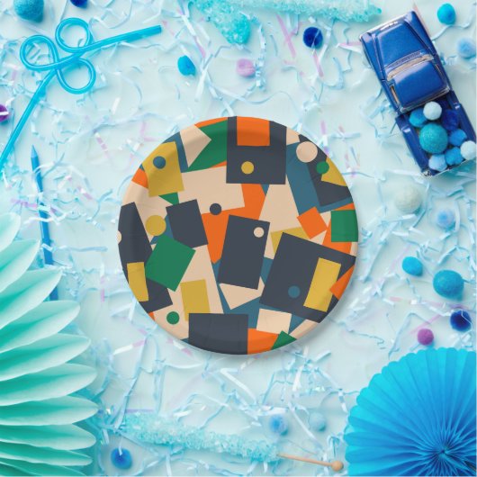 Retro Modern Geometric Dot Patchwork Abstrakt Pappteller (Party)