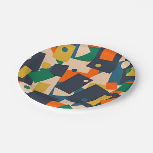 Retro Modern Geometric Dot Patchwork Abstrakt Pappteller (Schrägansicht)