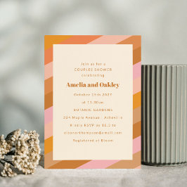 Retro Modern Geometric Pink Orange Couples Shower Einladung
