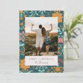 Retro Modern Green Frohe Weihnachtskarte Einladung (Stehend Vorderseite)