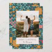 Retro Modern Green Frohe Weihnachtskarte Einladung (Vorne/Hinten)