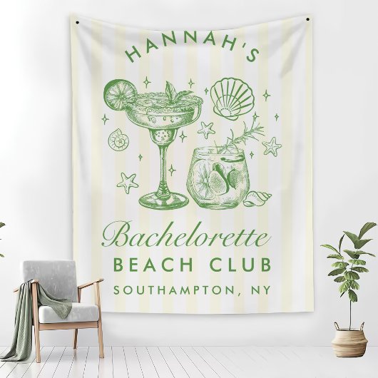 Retro Modern Green & Yellow Bachelorette Weekend Wandteppich