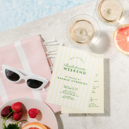 Retro Modern Green & Yellow Bachelorette Wochenend Einladung