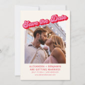 Retro Modern Groovy Bold Pink Red 2 Photo  Save The Date (Vorderseite)