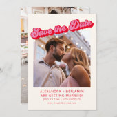 Retro Modern Groovy Bold Pink Red 2 Photo  Save The Date (Vorne/Hinten)