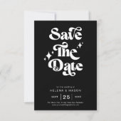 Retro Modern Groovy Bold White Script Wedding Save The Date (Vorderseite)