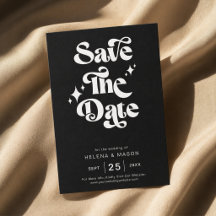 Retro Modern Groovy Bold White Script Wedding