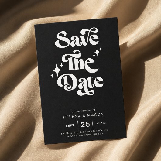 Retro Modern Groovy Bold White Script Wedding Save The Date