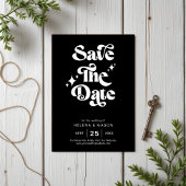 Retro Modern Groovy Bold White Script Wedding Save The Date
