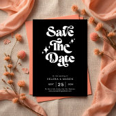 Retro Modern Groovy Bold White Script Wedding Save The Date