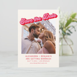 Retro Modern Groovy Fett Rosa Rot 2 Foto Save The Date