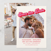 Retro Modern Groovy Fett Rosa Rot 2 Foto Save The Date (Vorne/Hinten)