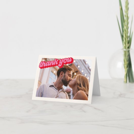 Retro Modern Groovy Fett Rosa Rot Foto Dankeskarte (Vorderseite)