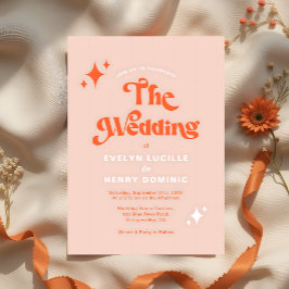 Retro Modern Groovy Script Soft Orange Wedding Einladung
