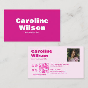 Retro Modern Hot Pink Berufliches Foto QR Code Visitenkarte