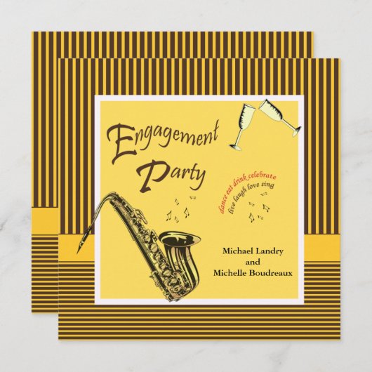 Retro Modern Jazz Engagement Party Einladung (Vorne/Hinten)