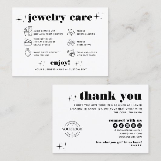 Retro Modern Juwelenpflege Danke Firmenlogo Visitenkarte (Vorne/Hinten)