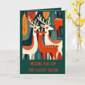 Retro Modern Kitschy Christmas Reindeer Karte (Gelbe Blume)