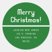 Retro-Modern Merry Christmas Return Address  Runder Aufkleber (Vorderseite)