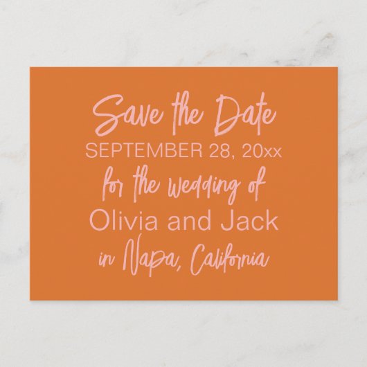 Retro Modern Minimalistisch Save the Date rosa Ora Postkarte (Vorderseite)