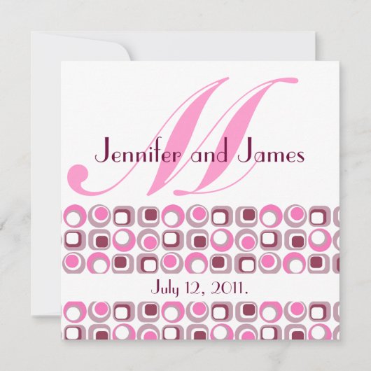 Retro Modern Monogram Wedding Pink Einladung (Vorderseite)