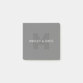Retro Modern Name/s Editable Monogramm Grau Post-it Klebezettel (Vorderseite)