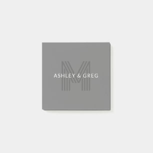 Retro Modern Name/s Editable Monogramm Grau Post-it Klebezettel
