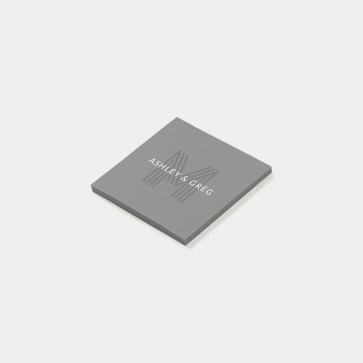 Retro Modern Name/s Editable Monogramm Grau Post-it Klebezettel (angewinkelt)