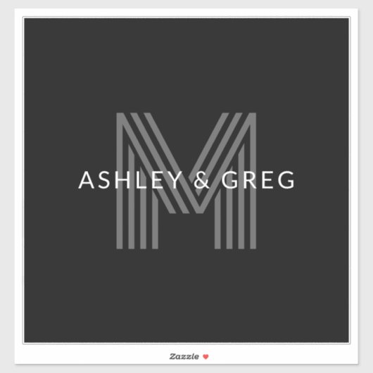 Retro Modern Name/s Editable Monogramm Schwarz & G Aufkleber (Blatt)