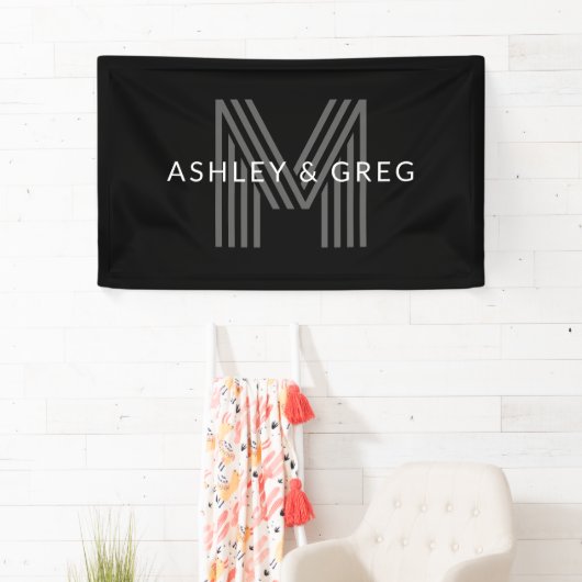 Retro Modern Name/s Editable Monogramm Schwarz & G Banner (Insitu)