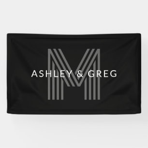 Retro Modern Name/s Editable Monogramm Schwarz & G Banner