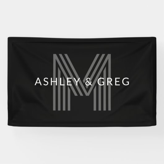 Retro Modern Name/s Editable Monogramm Schwarz & G Banner (Horizontal)