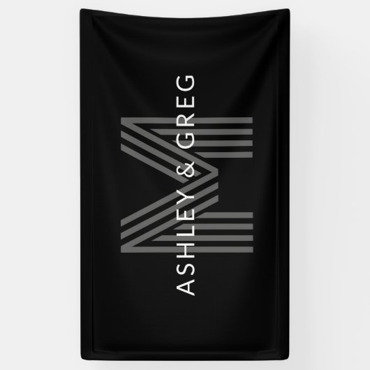 Retro Modern Name/s Editable Monogramm Schwarz & G Banner (Vertikal)
