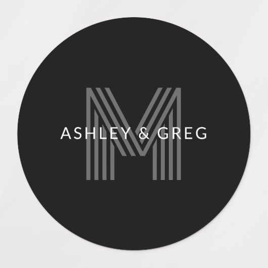 Retro Modern Name/s Editable Monogramm Schwarz & G Etiketten (Design 2)