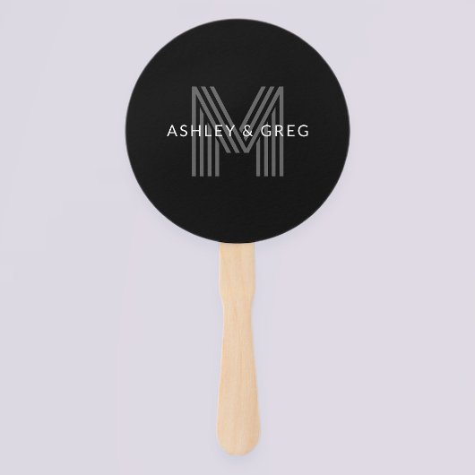 Retro Modern Name/s Editable Monogramm Schwarz & G Fächer