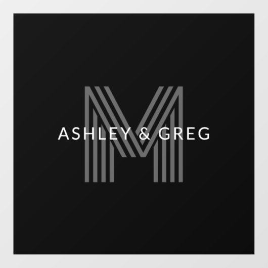 Retro Modern Name/s Editable Monogramm Schwarz & G Fensteraufkleber (Blatt)